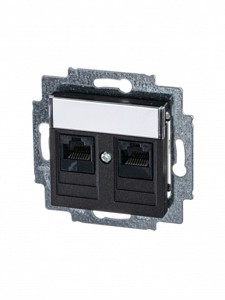 Розетка телефонная ABB Levit антрацит двойная 2хRJ45 категория 5e 2CHH295118A6063 5014H-A51018 63W