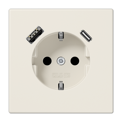 Розетка Jung LS серия Слоновая кость SCHUKO® с USB-интерфейсом с 1 гнездо USB типа A и 1 гнездо USB типа C LS серия Слоновая кость LS1520-15CA