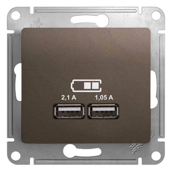USB Розетка A+A,5В/2,1 А, 2х5В/1,05 А, механизм Schneider Electric Glossa Шоколад GSL000833