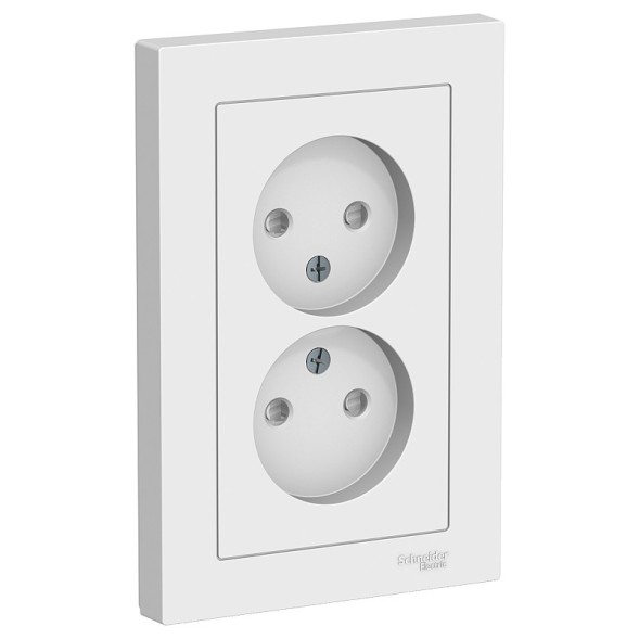 Розетка Schneider Electric Atlasdesign Белый двойная без заземления со шторками,16А, в сборе ATN000122