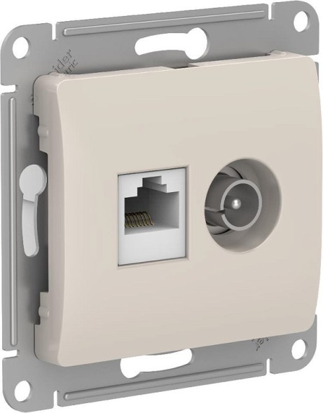 Розетка двойная ТВ + компьютерная RJ45, кат. 5Е, механизм Schneider Electric Glossa Молочный GSL000989