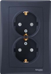 Розетка Schneider Electric Sedna графИТ двойная, с зазем. конт., с защит. шторками, 16А, 250В SDN3000770