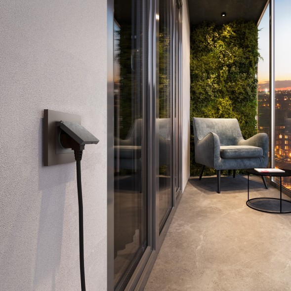 Розетка влагозащ. с зазем. с защит. крышкой и шторками N (графит рифленый) Werkel W1171204W1171204