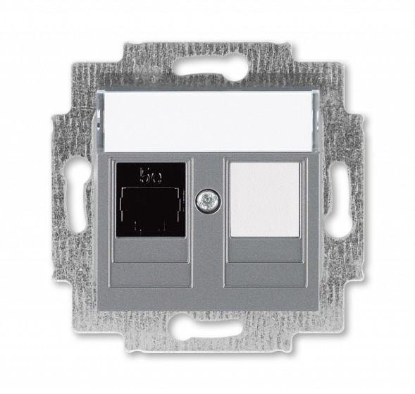 Розетка телефонная ABB Levit сталь RJ45 категория 5e и заглушка 2CHH295117A6069 5014H-A51017 69W