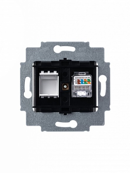 Розетка телефонная ABB Levit сталь RJ45 категория 5e и заглушка 2CHH295117A6069 5014H-A51017 69W
