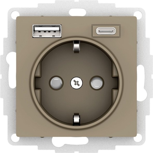 РОЗЕТКА 16А c 2 USB A+C, 5В/2,4А/3,0А, 2х5В/1,5А, механизм, ШАМПАНЬ AtlasDesign Schneider Electric ATN000532
