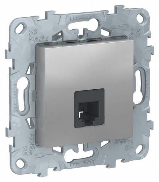 Розетка телефонная RJ11 Schneider Electric Unica Studio Алюминий 1очная, 4 контакта NU549230