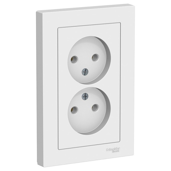 Розетка Schneider Electric Atlasdesign Белый двойная без заземления,16А, в сборе ATN000120