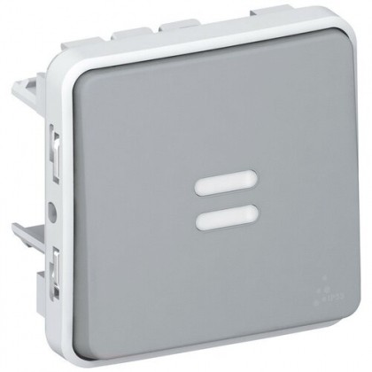 Механизм переключателя Legrand Plexo на 2 направления 1-кл. 1п СП Plexo 10А IP55 10AX с подсветкой серый 069513