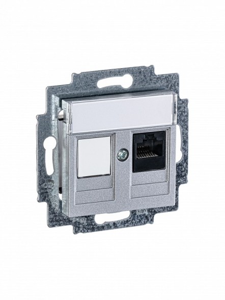 Розетка телефонная ABB Levit серебро RJ45 категория 5e и заглушка 2CHH295117A6070 5014H-A51017 70W