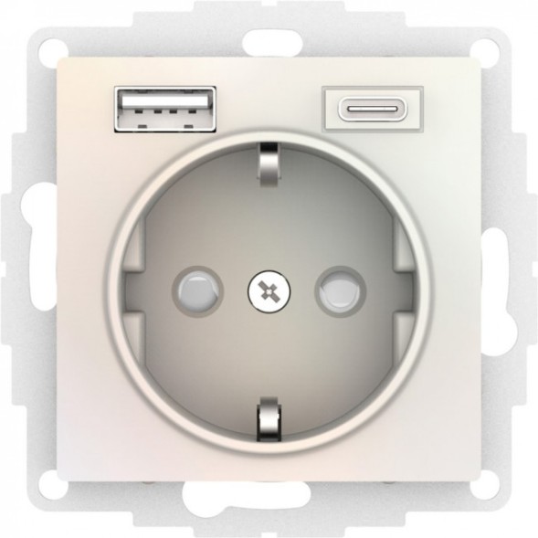 РОЗЕТКА 16А c 2 USB A+C, 5В/2,4А/3,0А, 2х5В/1,5А, механизм, ЖЕМЧУГ AtlasDesign Schneider Electric ATN000432