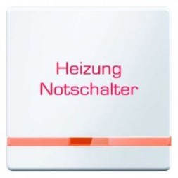 Клавиша Berker Q.1 полярная белизна с эффектом бархата, выключателя с оранжевой линзой и оттиском &quot;Аварийный выключатель отопления&quot; 16216069