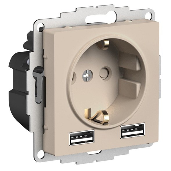 ATN001230 Atlasdesign РОЗЕТКА 16А c 2 USB A+A, 5В/2,4А, 2х5В/1,2А, механизм, Песочный Schneider Electric