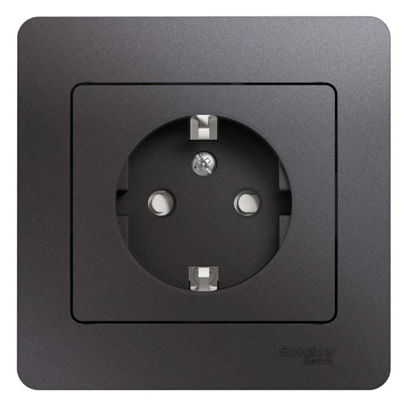 Розетка с заземлением со шторками,16А, 250В, в сборе Schneider Electric Glossa Графит GSL001344