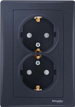 Розетка Schneider Electric Sedna графИТ двойная, с зазем. конт., без защит. шторок, 16А, 250В SDN3000670