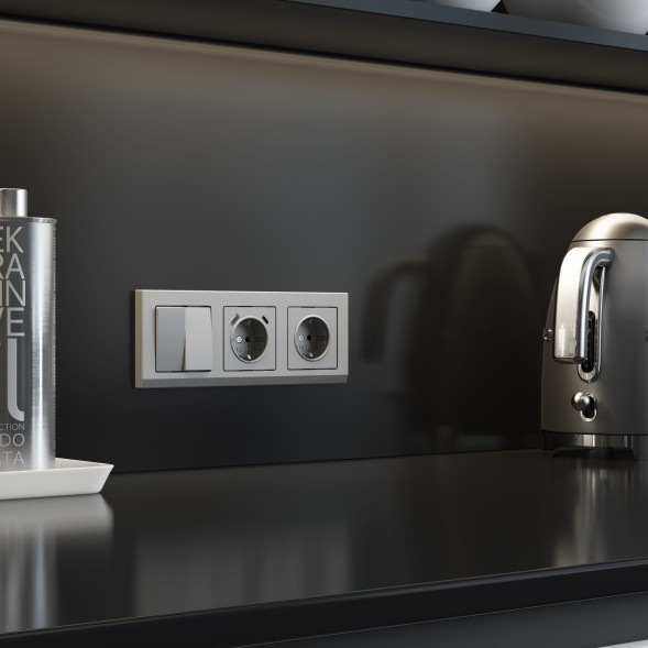 Розетка с заземлением и шторками (серебряный матовый) Werkel W1171165