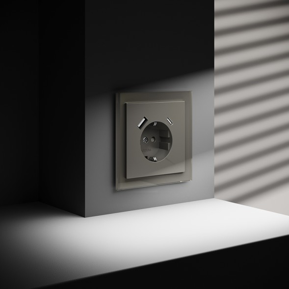 Розетка встраиваемая VOLTUM S70 с заземлением и защитными шторками, 16А, с USB, A+С, (шелк)