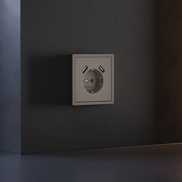 Накладка для розетки с заземлением и защитными шторками, с USB A+A, S70 (капучино)