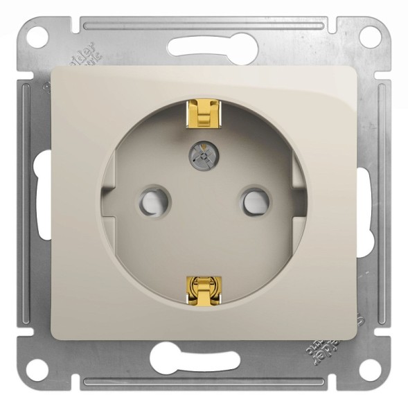 Розетка с заземлением со шторками,16А, 250В, механизм Schneider Electric Glossa Молочный GSL000945