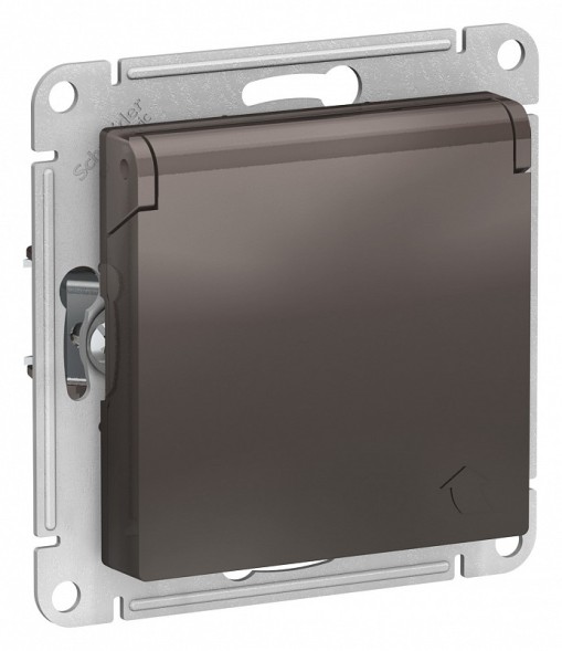 Розетка Schneider Electric Atlasdesign Мокко с заземлением со шторками с крышкой, 16А, IP20, механизм ATN000646