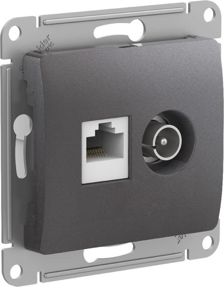 Розетка двойная ТВ + компьютерная RJ45, кат. 5Е, механизм Schneider Electric Glossa Графит GSL001389