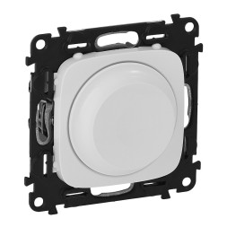 Светорегулятор Legrand Valena ALLURE Белый с поворотной ручкой универсальный 300Вт без нейтрали. С лицевой панелью 752760