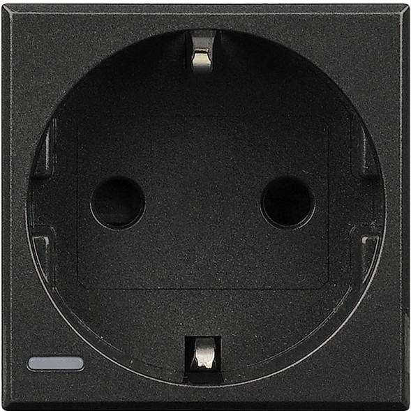 Розетка Bticino Axolute Антрацит 2К+З, 10/16 А 250 В с боковыми заземляющими контактами Schuko, с экранированными контактами HS4141