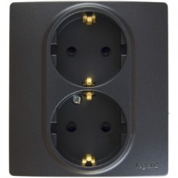 Розетка Legrand Etika антрацит 2 x 2К+З - немецкий стандарт - винтовые зажимы - 16 А - 250 В~ 672623