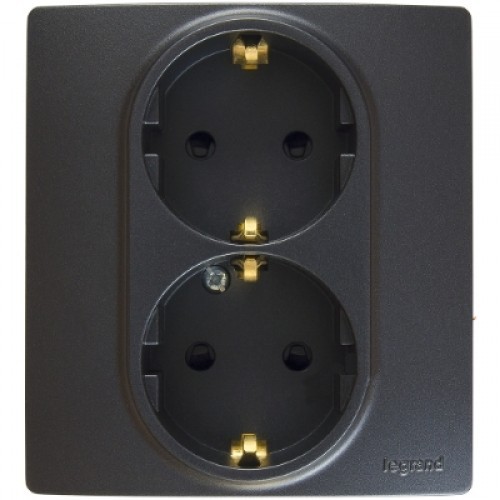 Розетка Legrand Etika антрацит 2 x 2К+З - немецкий стандарт - винтовые зажимы - 16 А - 250 В~ 672623