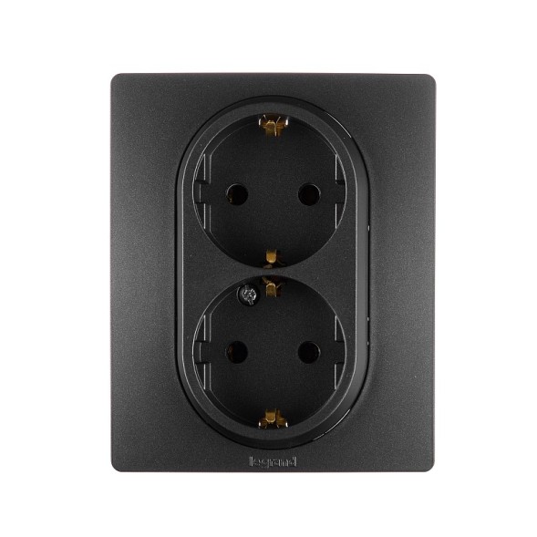 Розетка Legrand Etika антрацит 2 x 2К+З - немецкий стандарт - винтовые зажимы - 16 А - 250 В~ 672623