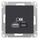 USB розетка Schneider Electric Atlasdesign Карбон A+С, 5В/2,4А, 2х5В/1,2 А ATN001039
