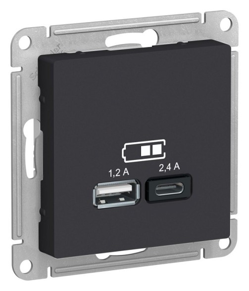 USB розетка Schneider Electric Atlasdesign Карбон A+С, 5В/2,4А, 2х5В/1,2 А ATN001039