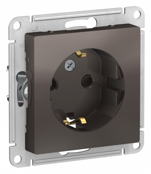 Розетка Schneider Electric Atlasdesign Мокко с заземлением со шторками, 16А, механизм ATN000645