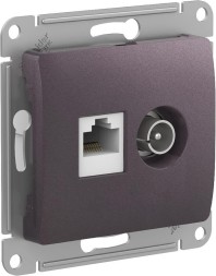 Розетка двойная ТВ + компьютерная RJ45, кат.5Е, механизм Schneider Electric Glossa Сиреневый туман GSL001489