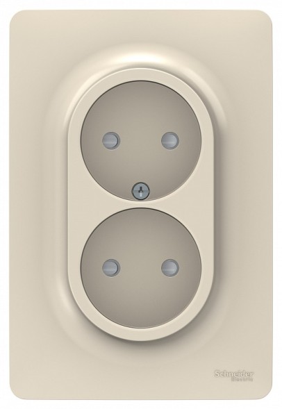 Розетка Schneider Electric Unica Studio Бежевый двойная, со шторками, без заземления, винтовой зажим NU206344