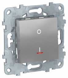 Выключатель Schneider Electric Unica Studio Алюминий двухполюсный, 1-кл., с индик., сх.2а, 16 AX, 250В NU526230S