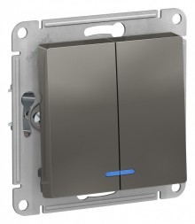 Двухклавишный выключатель Schneider Electric Atlasdesign Сталь с подсветкой, сх.5а, 10АХ, механизм ATN000953