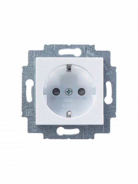 Розетка ABB Levit белый / ледяной с заземлением со шторками 16А 2CHH203457A6001 5520H-A03457 01W