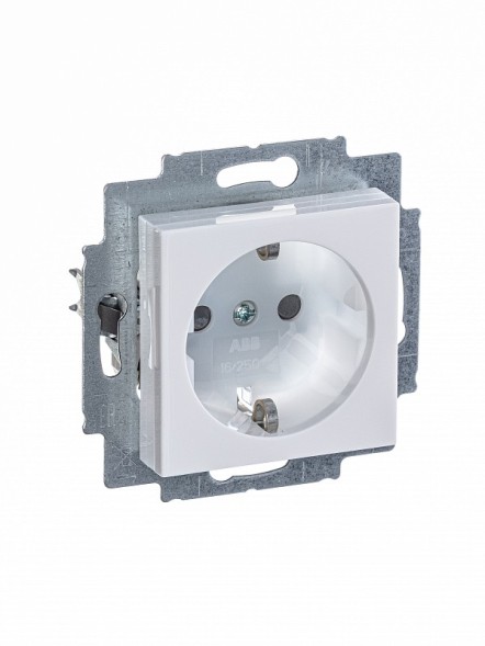 Розетка ABB Levit белый / ледяной с заземлением со шторками 16А 2CHH203457A6001 5520H-A03457 01W