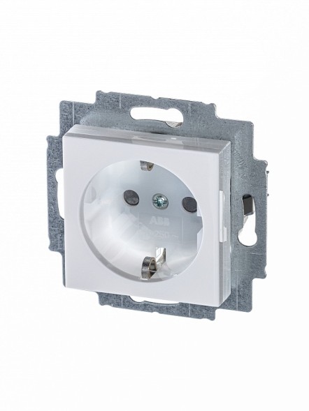 Розетка ABB Levit белый / ледяной с заземлением со шторками 16А 2CHH203457A6001 5520H-A03457 01W