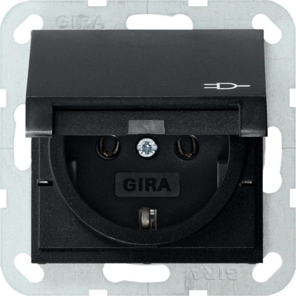 Розетка Gira System55 2К+З 16А, 250 В, с крышкой черная матовая 4454005