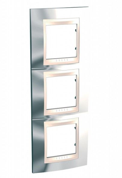 Рамка Schneider Electric Unica Хамелеон Серебро / Бежевый 3 поста вертикальная MGU66.006V.510
