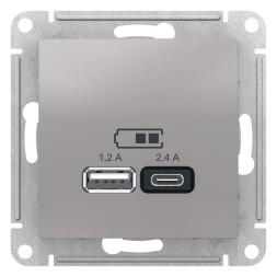 USB розетка Schneider Electric Atlasdesign Алюминий A+С, 5В/2,4А, 2х5В/1,2А ATN000339