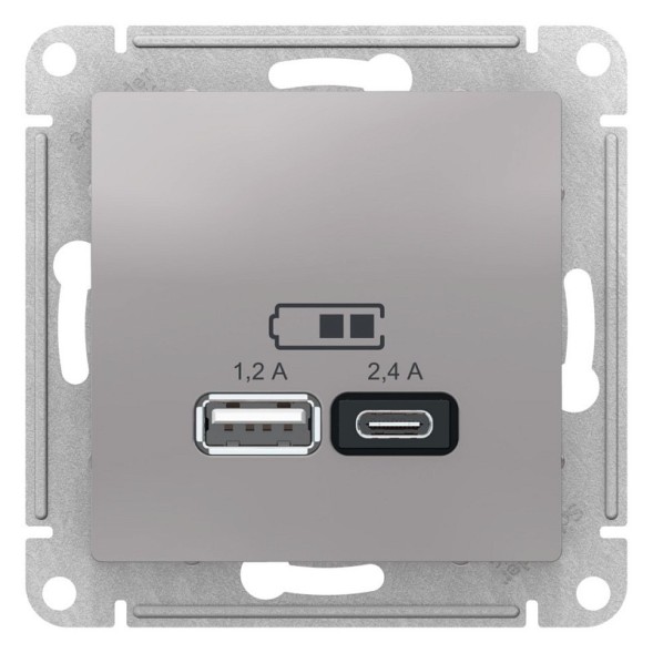 USB розетка Schneider Electric Atlasdesign Алюминий A+С, 5В/2,4А, 2х5В/1,2А ATN000339