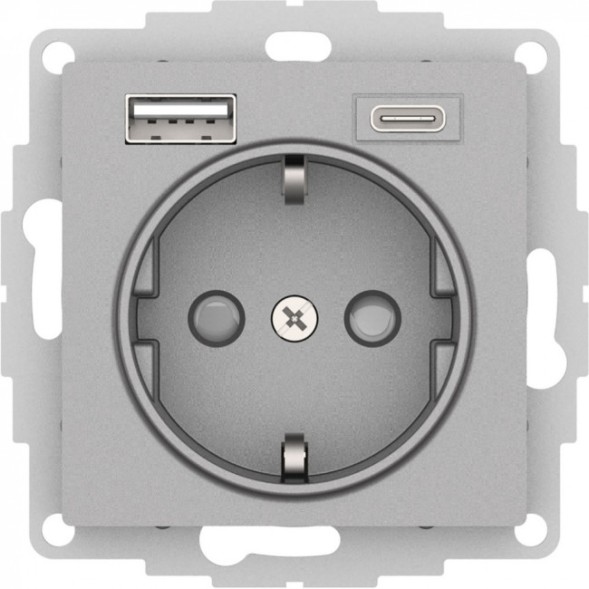 РОЗЕТКА AtlasDesign 16А c 2 USB A+C, 5В/2,4А/3,0А, 2х5В/1,5А, механизм, АЛЮМИНИЙ Schneider Electric ATN000332