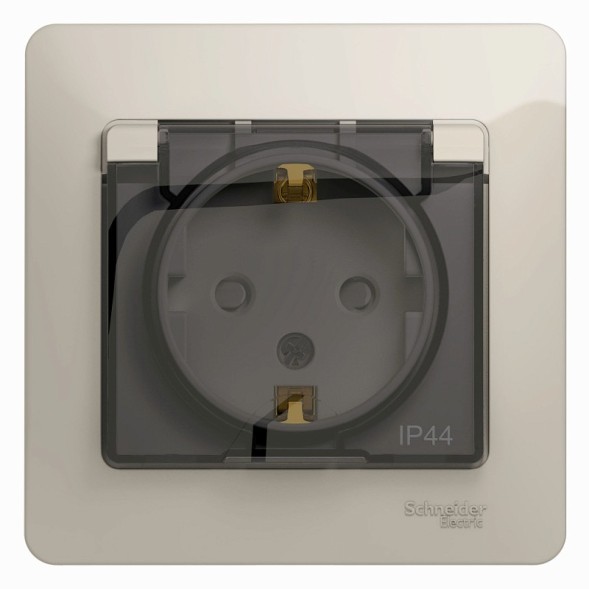Розетка с зазем. со шторками с крышкой,IP4416А, 250В, в сборе Schneider Electric Glossa Молочный GSL000948