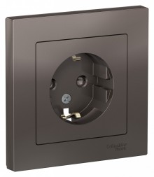 Розетка Schneider Electric Atlasdesign Мокко с заземлением со шторками, 16А, в сборе ATN000644