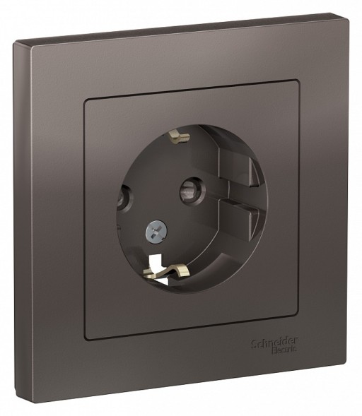 Розетка Schneider Electric Atlasdesign Мокко с заземлением со шторками, 16А, в сборе ATN000644