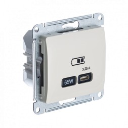 USB Розетка тип-C 65W высокоскор.заряд. QC, PD, механизм Schneider Electric Glossa Молочный GSL000927