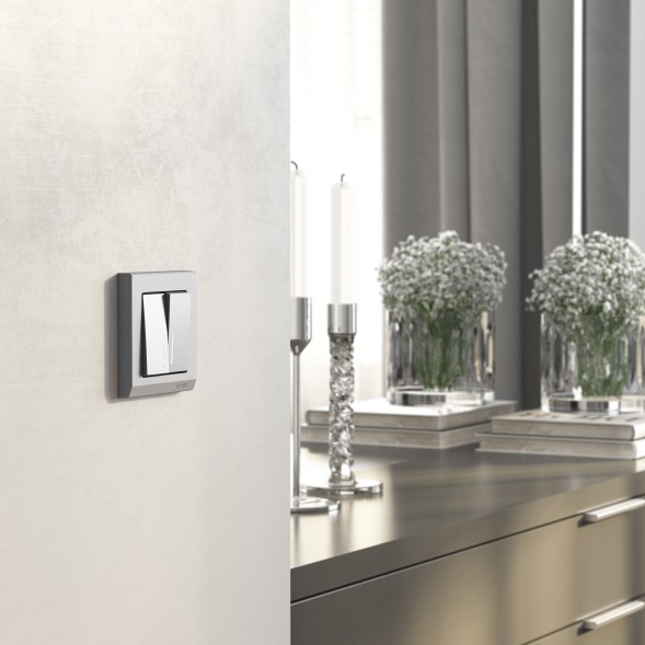 Выключатель двухклавишный с подсветкой (серебряный матовый) Werkel W1120165